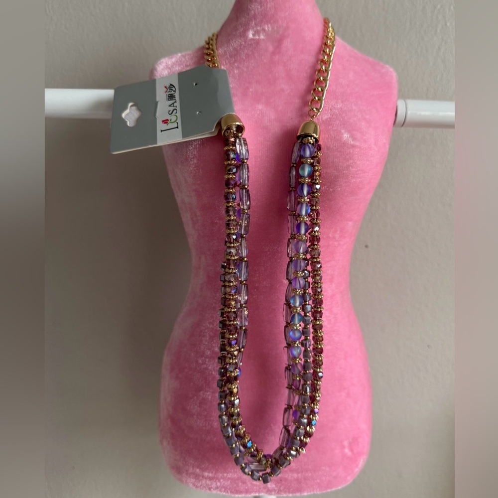 Purple Beaded Multi-Strand Necklace